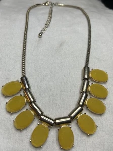 Vintage Silvertone And Yellow Oval cut Stone Statement Necklace - Picture 1 of 3