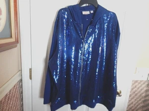 Quacker Factory Long Sleeve Rhinestone Zip Front Sequin Hoodie Jacket (3X) - Picture 1 of 7