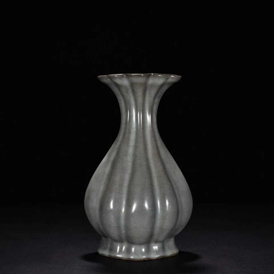 11-дюймовая фарфоровая старомодная ваза с краями дыни династии Сун Xikou Guan - Изображение 1 из 4