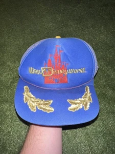 VINTAGE Walt Disney World Hat Cap Snap Back Blue Trucker Embroidered Mens 80s - Picture 1 of 8