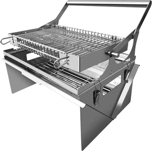 Tragbarer 360° drehbarer Holzkohlegrill mit Klappkorb - 304 Silber  - Bild 1 von 7