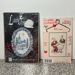 CHRISTMAS Vintage Cross Stitch Kits Lace Ornament Wireworks Church Geese Wreaths - Picture 1 of 7