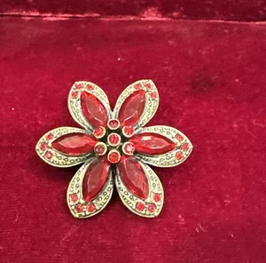 Vintage Red Glass Marquis Flower Floral Scatter Hat Tac Pin Retro 2 In Wide - Picture 1 of 7