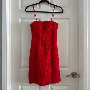 Cache Strapless Ruched Front Ruffle Mini Dress Red Cocktail Party Women's Size 0 - Picture 1 of 12