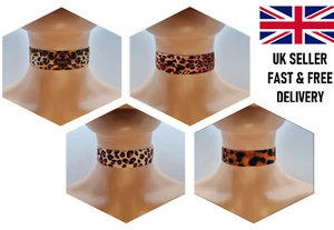Leopard Animal Fur Print Velvet Ribbon Choker Necklace Gothic FREE UK POST - Picture 1 of 9