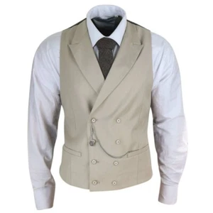 Herren Weste Beige Tweed Anzug Jackett Sakko Formel Business Hochzeit Elegant - Picture 1 of 11
