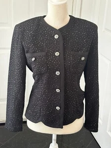 Holiday VINTAGE! Jessica Howard Black Sparkly Jacket Rhinestone Glitz! Size 10 - Picture 1 of 17
