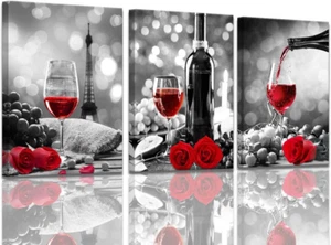 Wine Decor Kitchen Canvas Art Red Wine Rose Artwork for Home Walls Black and Whi - Picture 1 of 9
