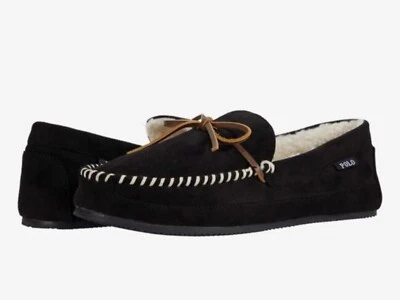 NIB Polo Ralph Lauren Declan Suede Moccasin Slippers Black Men 8 Memory Foam - Image 1 of 4