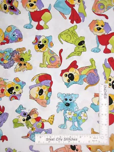 Loralie Joy Dog Puppy Dog Toss White Cotton Fabric Loralie Designs By The Yard - Picture 1 of 2