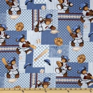 Billy Bear At Bat - béisbol Patch Patchwork Quilt Cotton Fabric By the yard BTY - Imagen 1 de 2