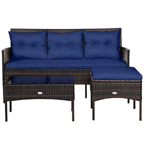 3PCS Patio Rattan Furniture Set 3-Seat Sofa Cushioned Table Garden - Picture 1 of 12