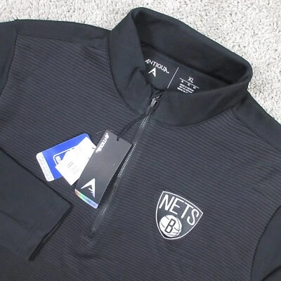 Brooklyn Nets Sweater Mens XL Black 1/4 Zip Pullover Antigua Basketball Golf NWT - Image 1 of 4