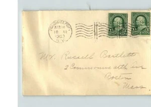 1903 Postal History w/ pair 1 cent Franklin stamps, Poughkeepsie, New York, inte - Picture 1 of 2