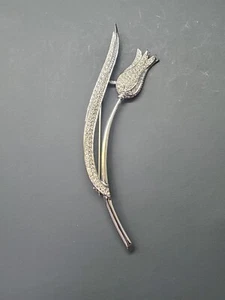 Vintage Christian Dior Large Tulip Flower Clear Rhinestone Silver Tone Brooch - Picture 1 of 18