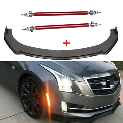 Carbon Fiber Front Bumper Lip Spoiler Splitter Strut Rods For Cadillac CTS ATS Foto 1 de 4