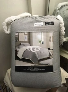 Ugg Devon Sherpa Full/Queen Reversible Comforter/Shams Set 99 X 90 2 Gray - Picture 1 of 9