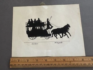 D.R. CARPENTER OMNIBUS HORSE DRAWN PASSENGER CARRIAGE SILHOUETTE DRAWING VTG - Picture 1 of 4
