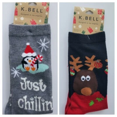 Calcetines de Navidad K Bell para mujer talla 4-10, reno Just Chillin Crew Foto 1 de 3