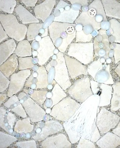 ★ Cadena larga en Y ★ FLOWER POWER HIPPIE ★ BORLA ★ blanca ★ - Imagen 1 de 4