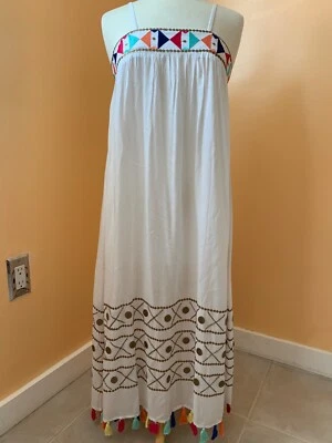 women’s white PilyQ Barcelona Honduras cover up dress colorful tassels size M/L - Image 1 of 4