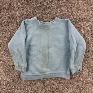 Vintage 60er Sweatshirt Baby Kleinkind 3T Baby Blau Heidi Filz Flock Print Raglan - Bild 1 von 4