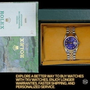 Rolex Mens Datejust 16233 18K Yellow Gold & Steel Blue Dial Original Box & Paper - Picture 1 of 24