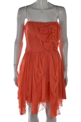 Vestido Robert Rodriguez Talla 6 Coral Naranja Funda Sin Tirantes Sobre la Rodilla Seda Foto 1 de 4