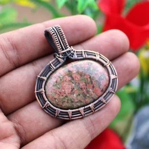 Unakite Pendant Gemstone Jewelry Copper Wire Wrapped Pendant Dailywear Jewelry - Picture 1 of 7