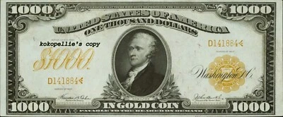 Certificado de oro de Estados Unidos de $1000 dólares 1907* * ¡DEBE LEERSE! Foto 1 de 2