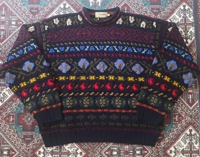 Vintage L.L. Bean 100% Pure Wool Sweater Size Large Black Multicolor - Image 1 of 3
