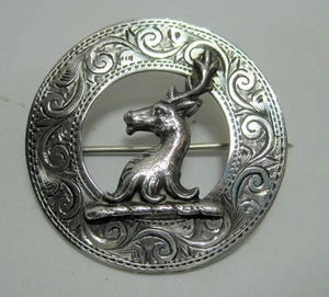 VTG Scottish Clan Pin Brooch James Fenton Sterling Silver Hallmark 1924 Stag - Picture 1 of 3