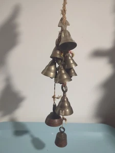 Brass Bells Vintage On Golden String Made In India Lot Of 12 Bells (Pre-owned) - Picture 1 of 8