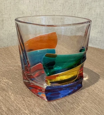 Vaso de whisky de vidrio estilo Zecchin de Murano CC de 4 pulgadas de alto veneciano colorido Foto 1 de 4