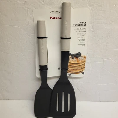 KitchenAid 2 Piece Aqua Short Slotted Turner Set Lite Gray Handles KQ359OHMHA - Image 1 of 4