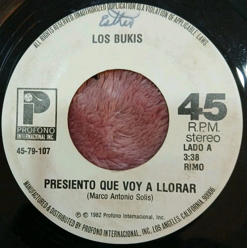 Los Bukis~Quisiera Mejor..~Presiento Que..~White Label Promo~1982 Vinyl 45rpm - Image 1 of 2