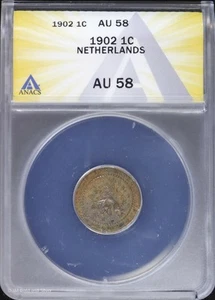 1902 1C Netherlands 1 Cent ANACS AU 58 | About Uncirculated - Picture 1 of 4