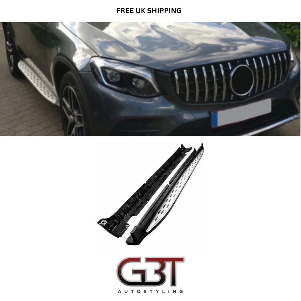 FOR MERCEDES BENZ GLC X253 OND COUPE RUNNING SIDE STEPS FOR 2015+ BLACK/SILVER - Image 1 of 4