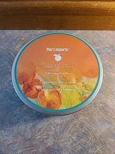 NEW Pier 1 Imports Sunset Citrus Scented 3-wick Candle Teal Glass RARE - Picture 1 of 4