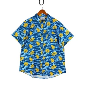 Savage Tacticians Hawaiian Floral Shirt Gernade Gun Logos Blue Yellow Men’s XL - Picture 1 of 7