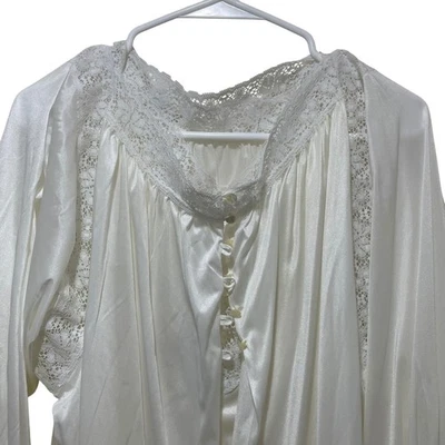 Val Mode Medium White Long Satin Lace Trim Nightgown Robe Set VTG Deadstock NWT - Image 1 of 4