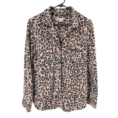 DKNY 2-Piece Fleece Pajama Set Women’s L Leopard Print Long Sleeve Top & Pants - Image 1 of 4