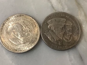 2 Commemorative Half Dollar 1924 Huguenot 1955 Carver AU & BU Unc. 90% Silver - Picture 1 of 2