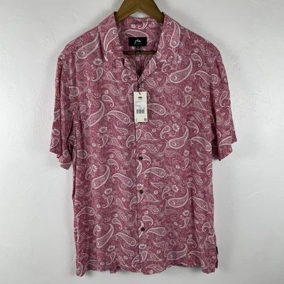 Rusty Shirt Mens XL Pink Button Up Camp Collar Paisley Lounge Skate Surf Casual - Image 1 of 4