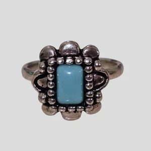 Silver Tone Ring Size 3 Faux Turquoise Cabochon Vintage Boho Southwestern - Picture 1 of 6