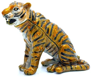 RUCINNI SITZENDER TIGER emaillierter SWAROVSKI KRISTALL Nieten aufklappbar SCHMUCKSCHATULLE - Bild 1 von 6