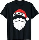 NEW LIMITED Believe Quote On Santa Hat Mustache Family Reunion Christmas T-Shirt
