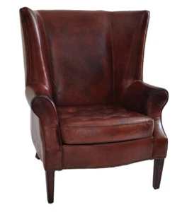 Genuine Leather Vintage Ear Chair Design Chair Manea Antique NEW - Picture 1 of 1