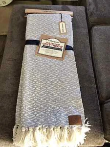 Dearfoams Reverse Chenille Throw With Fringe 50"X60" Blue/White New - Picture 1 of 4