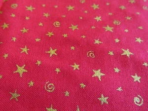 Lightweight Red Chrismas Gold Metallic Star Cotton Fabric BTHY half yard cut - Picture 1 of 2